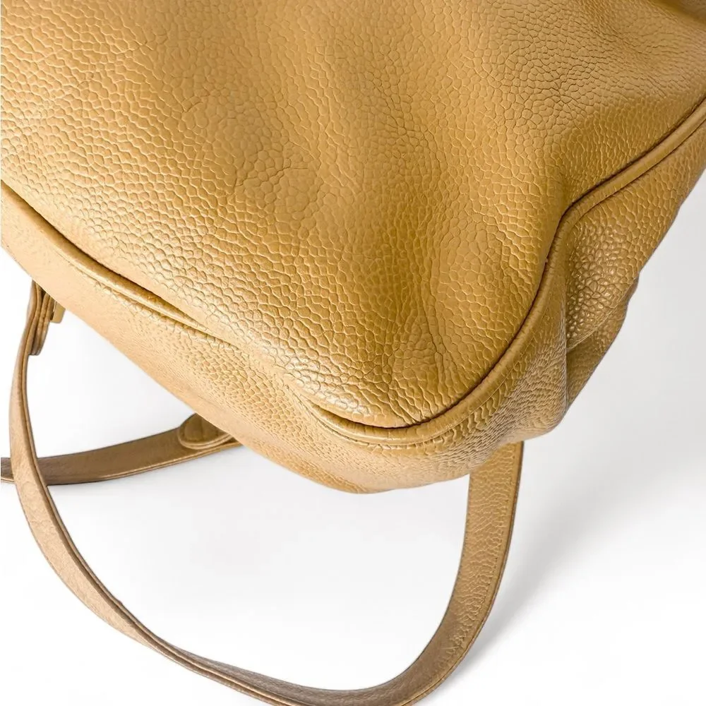 CHANEL Vintage Tan CC Logo Caviar Leather Backpack